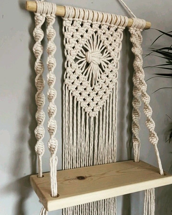 Boho Chic Macrame Wooden Shelf Hanger | Living Room, Bedroom Decor