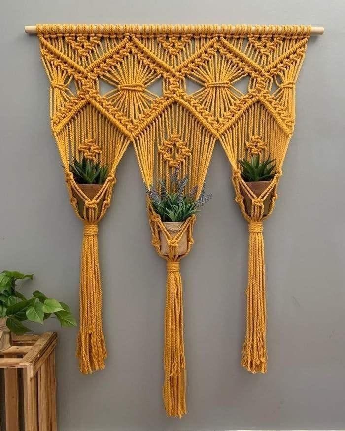 Mom's Rope Yellow Macrame Plant Hanger Set