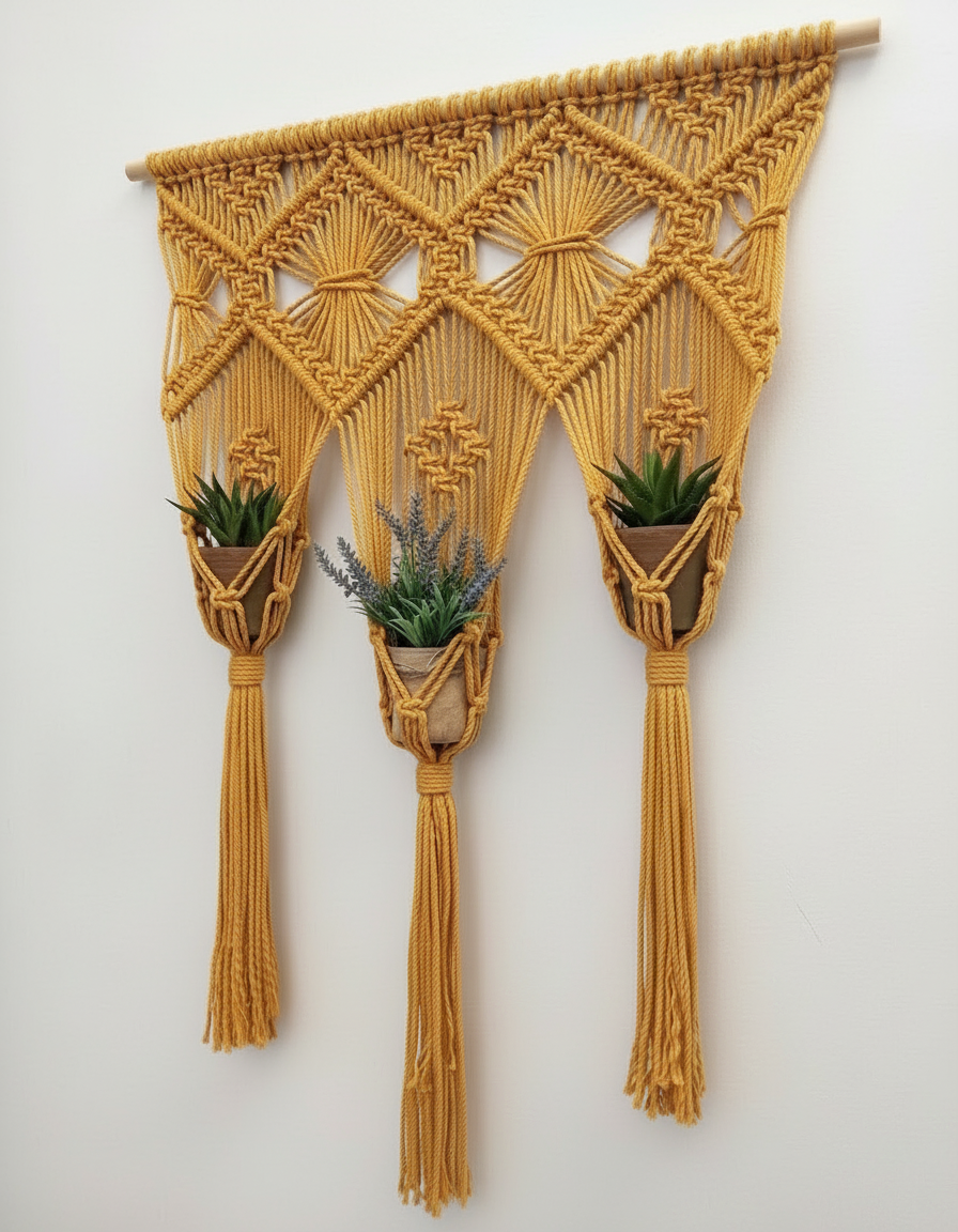 Mom's Rope Yellow Macrame Plant Hanger Set