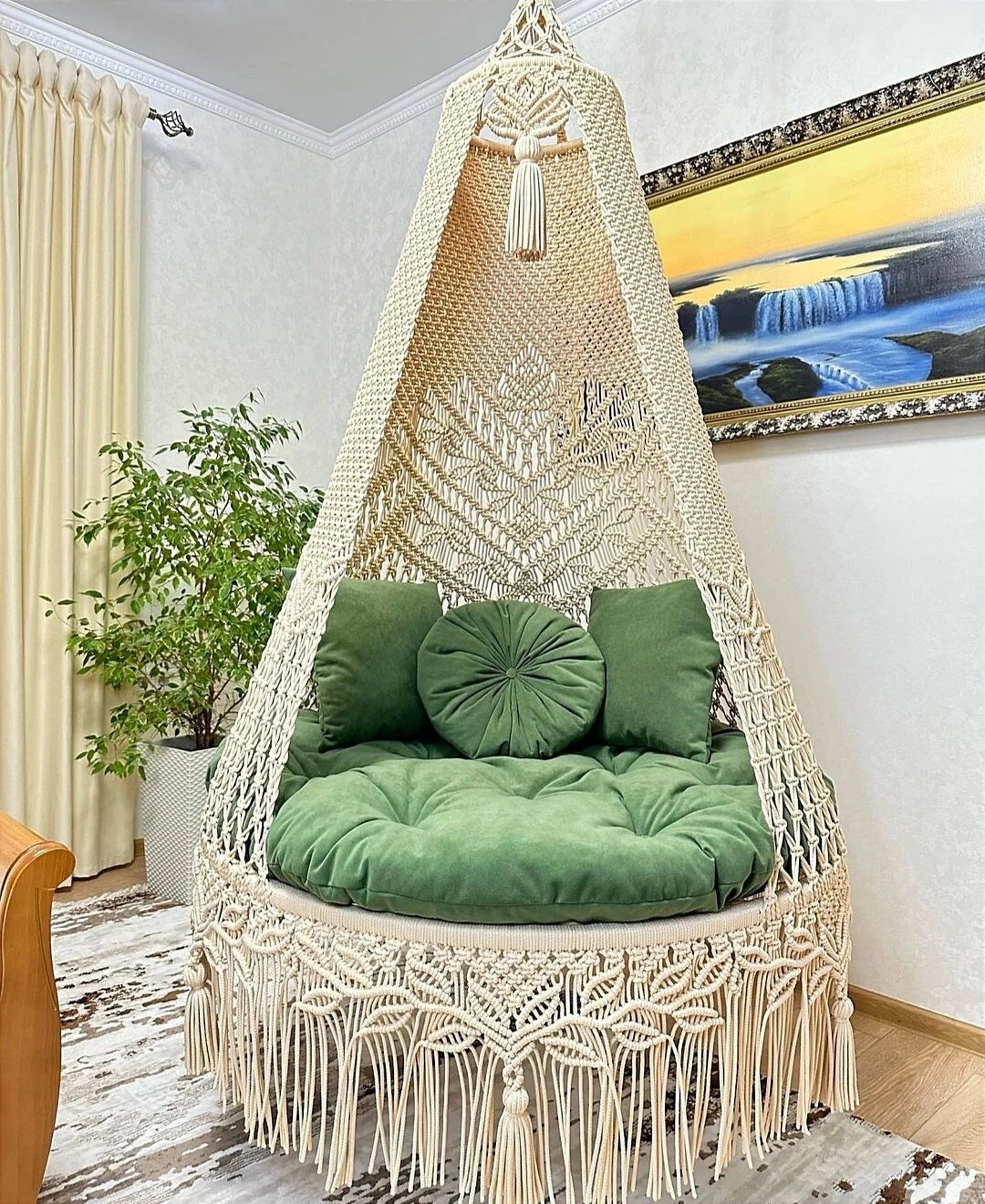 Forest Macrame Swing with Mattress and Cushion