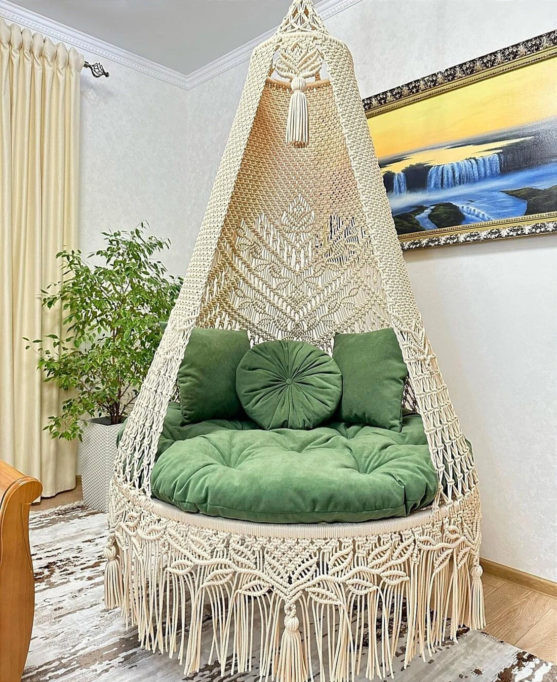Forest Macrame Swing with Mattress and Cushion