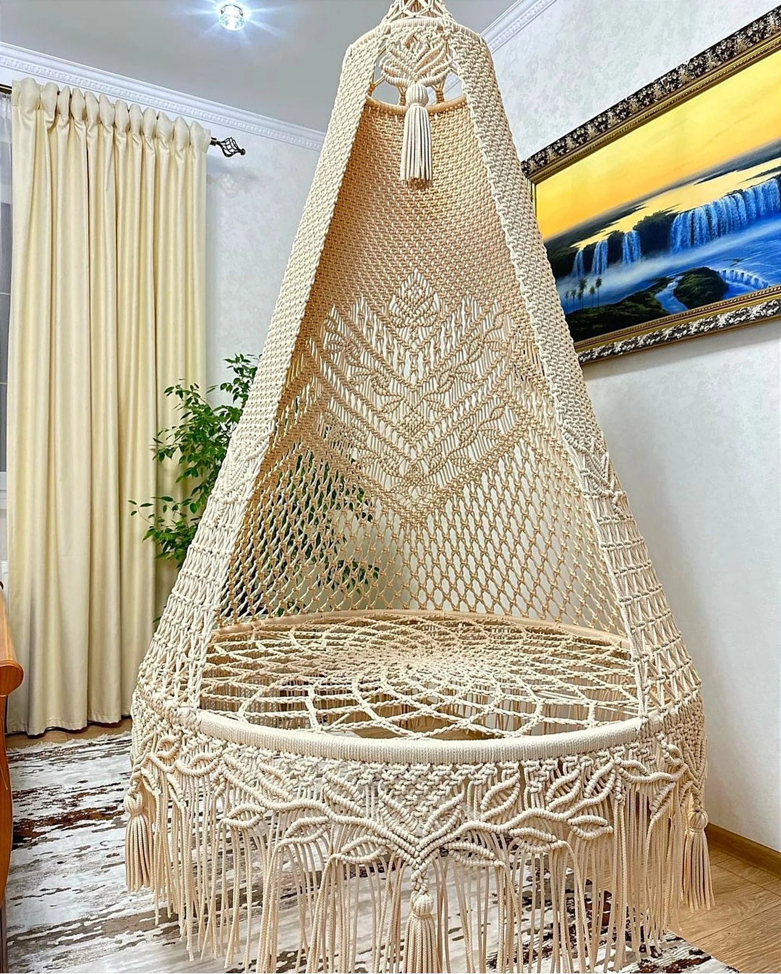 Forest Macrame Swing with Mattress and Cushion