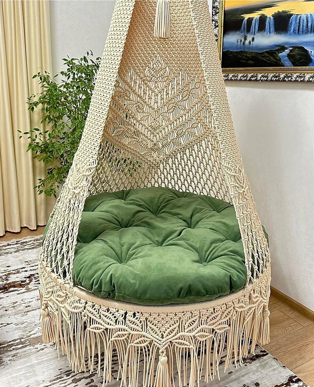 Forest Macrame Swing with Mattress and Cushion