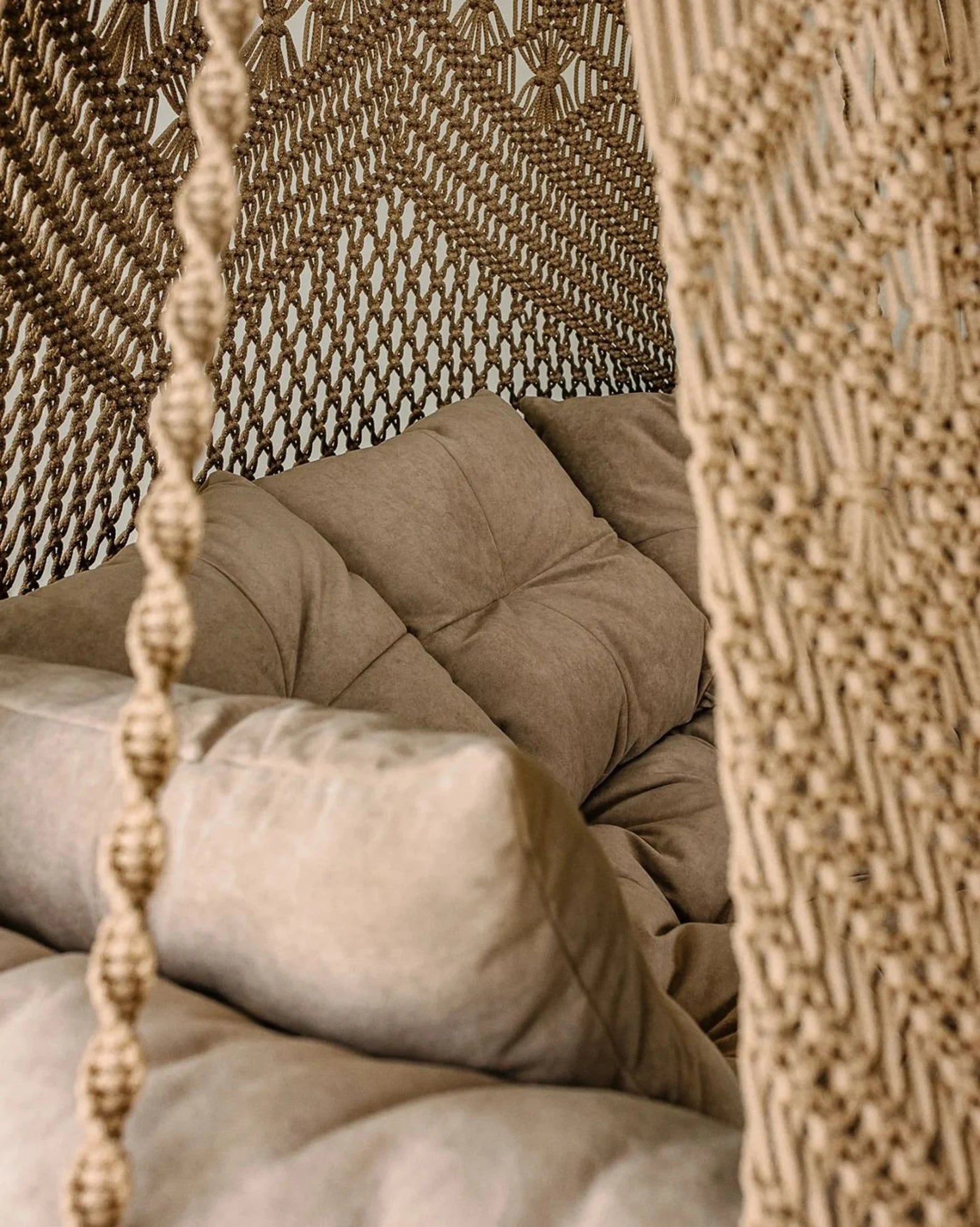 Sand Double Seater Macrame Swing with Mattress and Cushion
