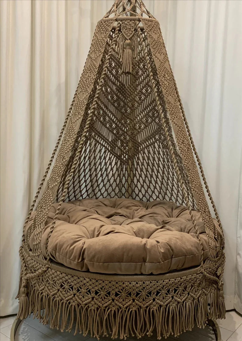 Chocolate Macrame Swing with Mattress