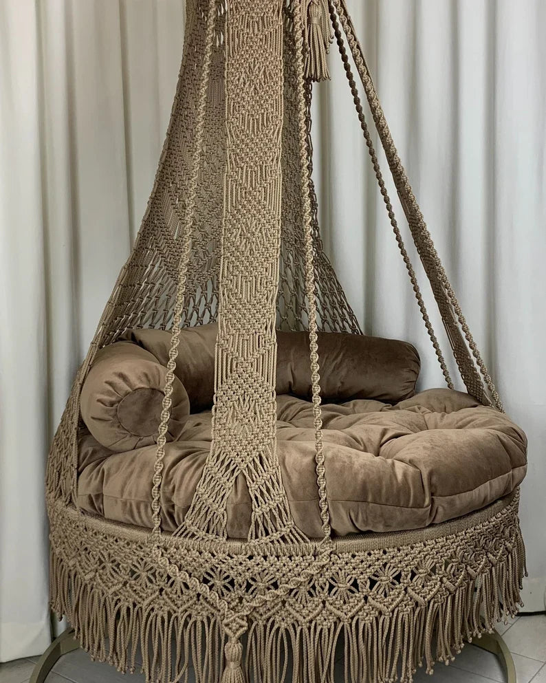 Chocolate Macrame Swing with Mattress