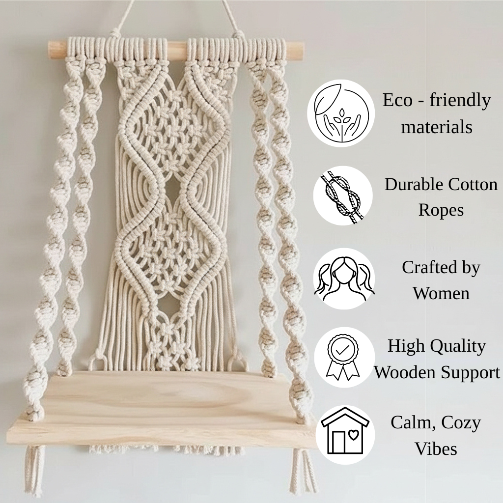 Macrame Wooden Shelf Hanger | Handcrafted Macrame