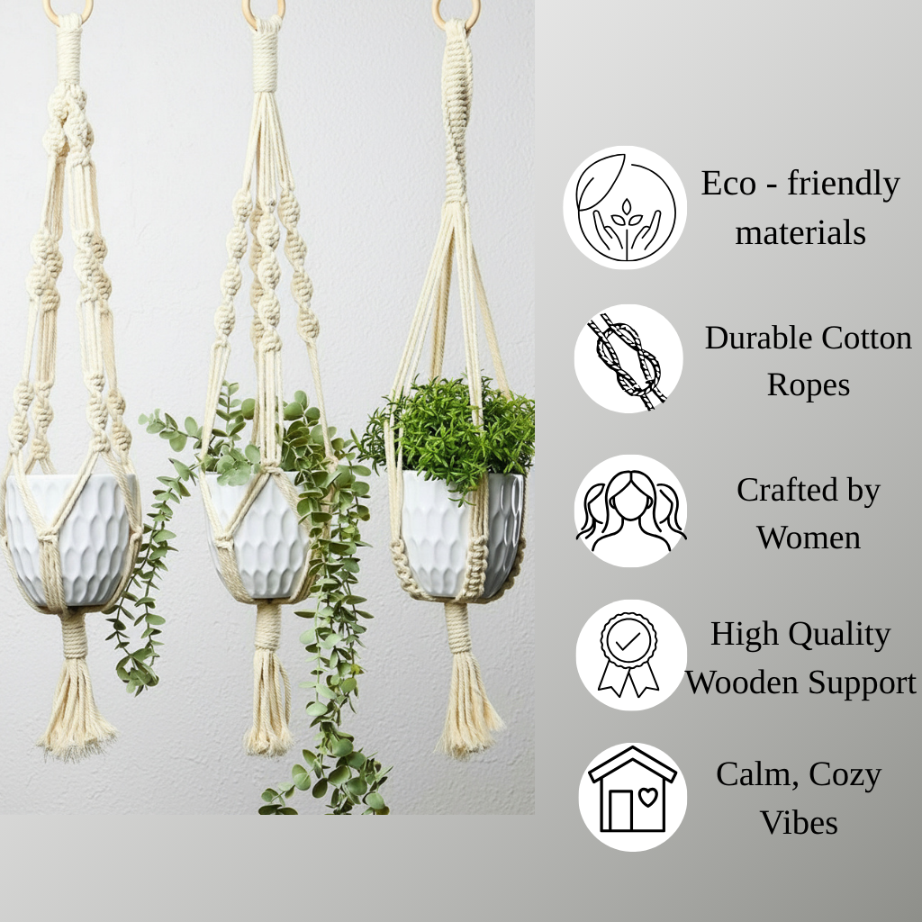 Macrame Hanging Planters Set | 3 Plant Hanger | Indoor & Outdoor Plant Hanger