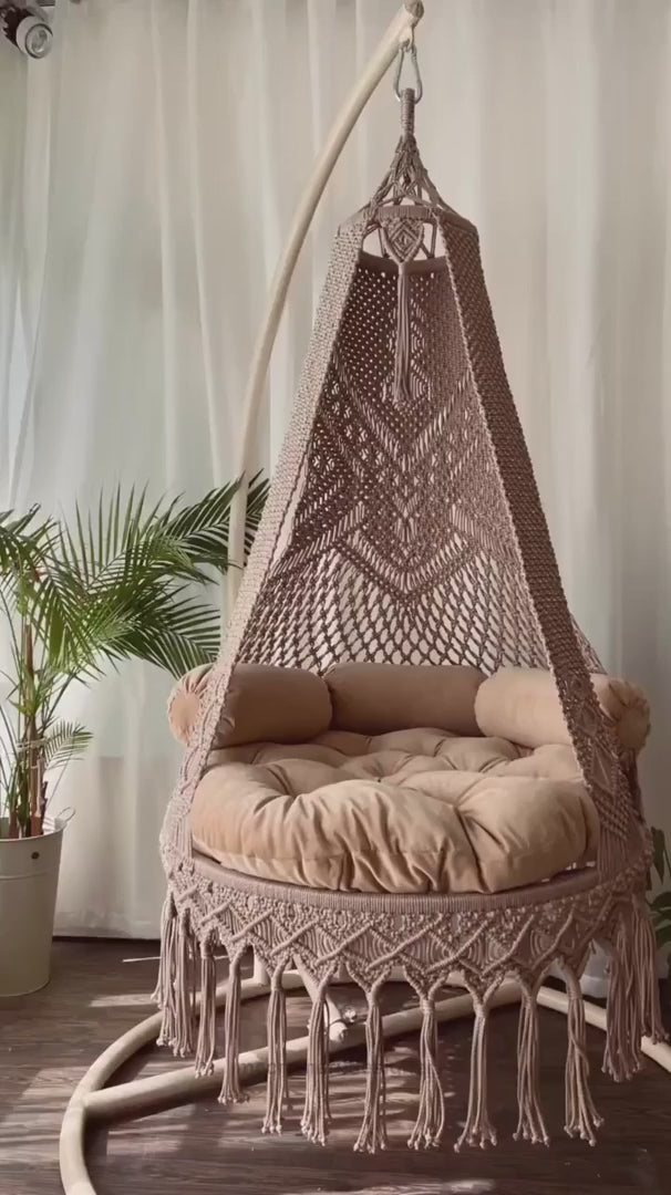 Baby Pink Macrame Swing with Mattress with Cushions
